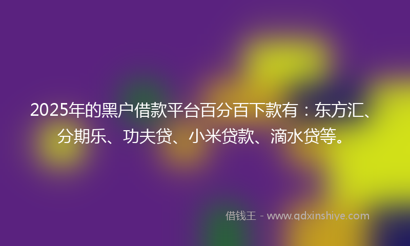 2025年的黑户借款平台百分百下款有：东方汇、分期乐、功夫贷、小米贷款、滴水贷等。