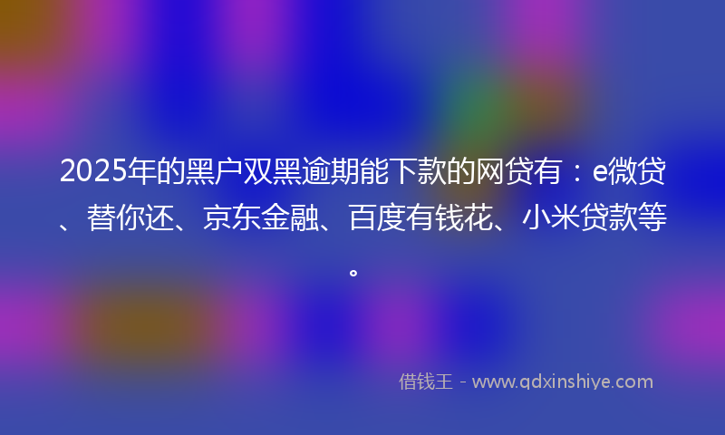 2025年的黑户双黑逾期能下款的网贷有：e微贷、替你还、京东金融、百度有钱花、小米贷款等。