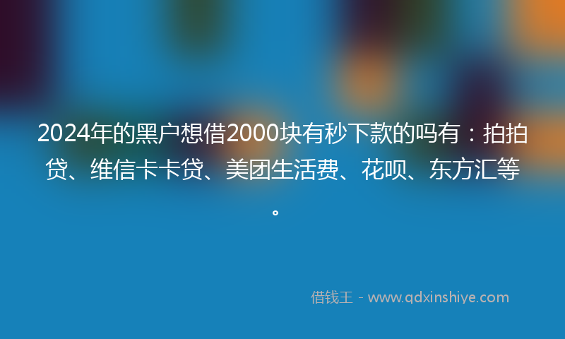 2024年的黑户想借2000块有秒下款的吗有：拍拍贷、维信卡卡贷、美团生活费、花呗、东方汇等。
