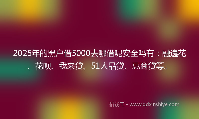 2025年的黑户借5000去哪借呢安全吗有：融逸花、花呗、我来贷、51人品贷、惠商贷等。