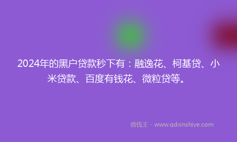 2024年的黑户贷款秒下有：融逸花、柯基贷、小米贷款、百度有钱花、微粒贷等。