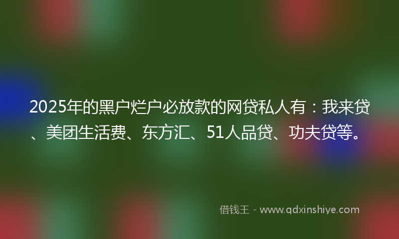 2025年的黑户烂户必放款的网贷私人有：我来贷、美团生活费、东方汇、51人品贷、功夫贷等。