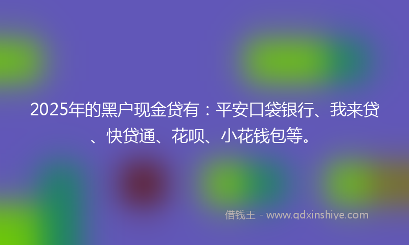 2025年的黑户现金贷有：平安口袋银行、我来贷、快贷通、花呗、小花钱包等。