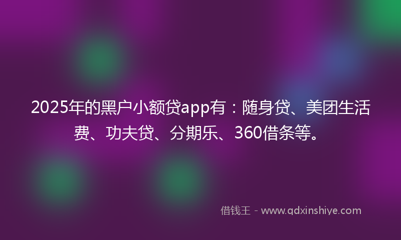 2025年的黑户小额贷app有：随身贷、美团生活费、功夫贷、分期乐、360借条等。