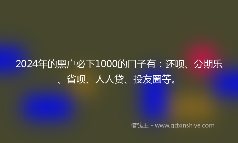 2024年的黑户必下1000的口子有：还呗、分期乐、省呗、人人贷、投友圈等。