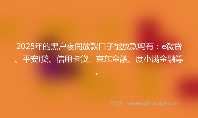 2025年的黑户夜间放款口子能放款吗有：e微贷、平安i贷、信用卡贷、京东金融、度小满金融等。