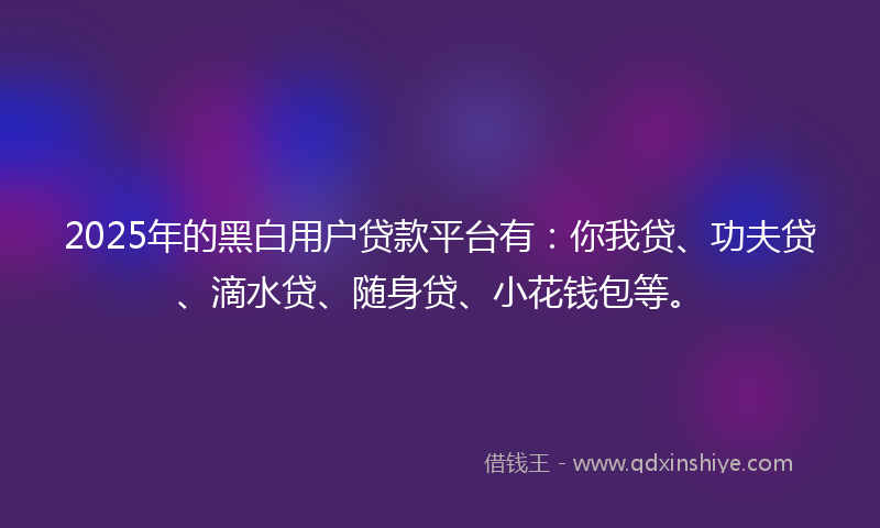 2025年的黑白用户贷款平台有：你我贷、功夫贷、滴水贷、随身贷、小花钱包等。