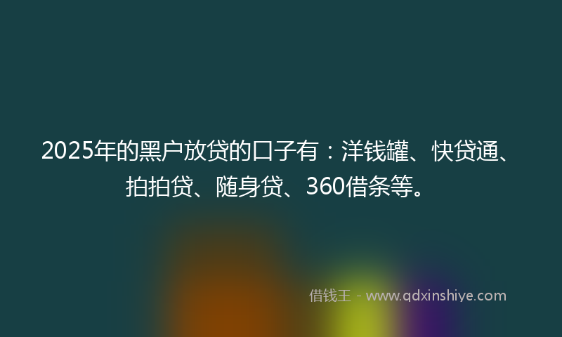 2025年的黑户放贷的口子有：洋钱罐、快贷通、拍拍贷、随身贷、360借条等。
