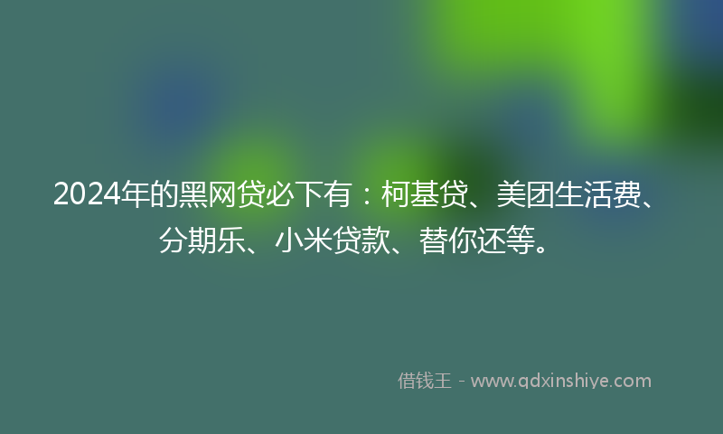 2024年的黑网贷必下有：柯基贷、美团生活费、分期乐、小米贷款、替你还等。