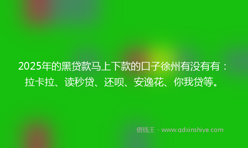2025年的黑贷款马上下款的口子徐州有没有有：拉卡拉、读秒贷、还呗、安逸花、你我贷等。