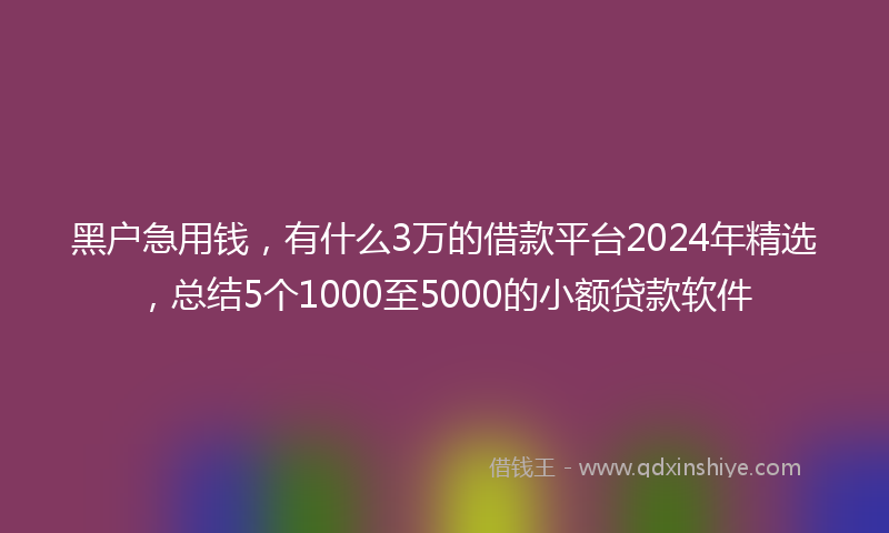 黑户急用钱，有什么3万的借款平台2024年精选，总结5个1000至5000的小额贷款软件