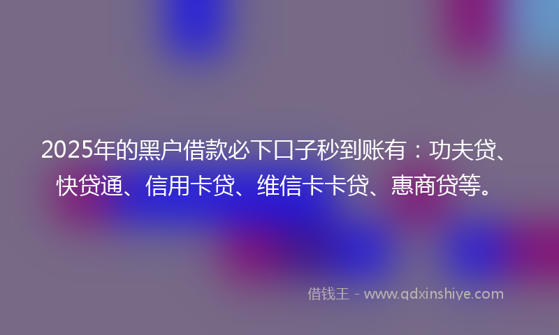 2025年的黑户借款必下口子秒到账有：功夫贷、快贷通、信用卡贷、维信卡卡贷、惠商贷等。