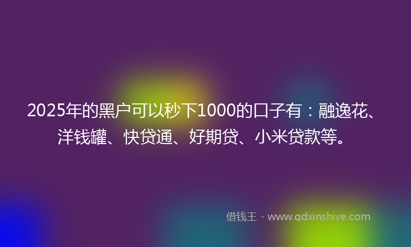 2025年的黑户可以秒下1000的口子有：融逸花、洋钱罐、快贷通、好期贷、小米贷款等。