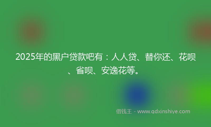2025年的黑户贷款吧有：人人贷、替你还、花呗、省呗、安逸花等。