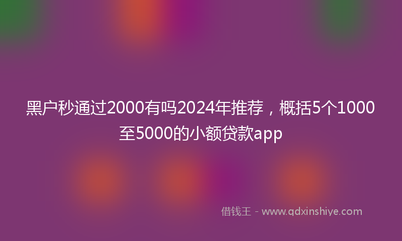 黑户秒通过2000有吗2024年推荐，概括5个1000至5000的小额贷款app