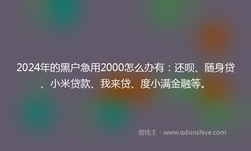 2024年的黑户急用2000怎么办有：还呗、随身贷、小米贷款、我来贷、度小满金融等。