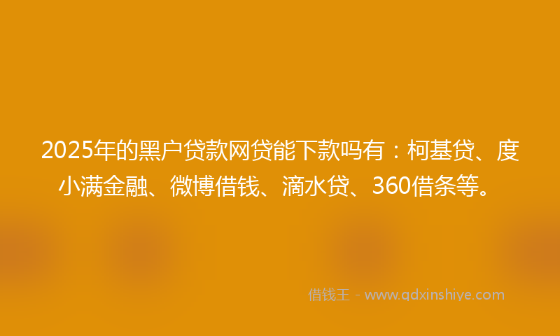 2025年的黑户贷款网贷能下款吗有：柯基贷、度小满金融、微博借钱、滴水贷、360借条等。