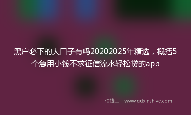 黑户必下的大口子有吗20202025年精选，概括5个急用小钱不求征信流水轻松贷的app