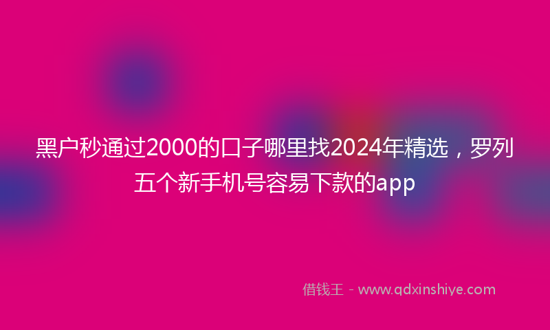 黑户秒通过2000的口子哪里找2024年精选，罗列五个新手机号容易下款的app