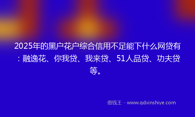 2025年的黑户花户综合信用不足能下什么网贷有：融逸花、你我贷、我来贷、51人品贷、功夫贷等。