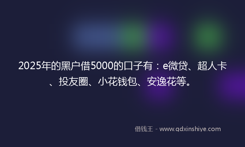 2025年的黑户借5000的口子有：e微贷、超人卡、投友圈、小花钱包、安逸花等。