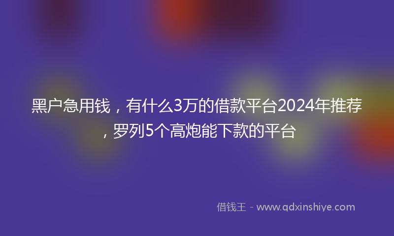 黑户急用钱,有什么3万的借款平台2024年推荐,罗列5个高炮能下款的平台