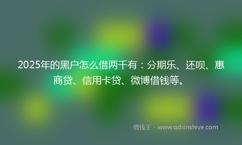 2025年的黑户怎么借两千有：分期乐、还呗、惠商贷、信用卡贷、微博借钱等。