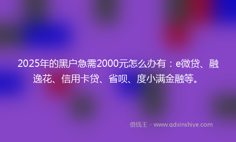 2025年的黑户急需2000元怎么办有：e微贷、融逸花、信用卡贷、省呗、度小满金融等。