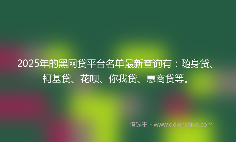 2025年的黑网贷平台名单最新查询有：随身贷、柯基贷、花呗、你我贷、惠商贷等。