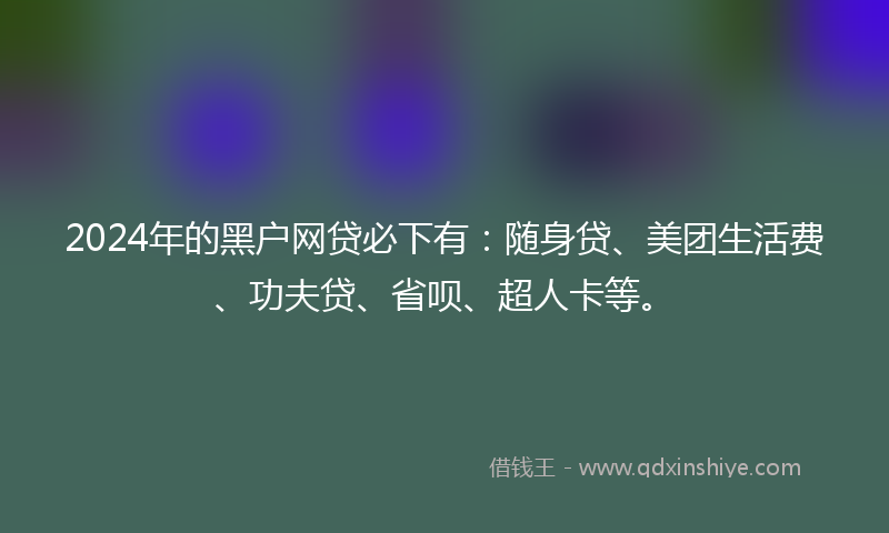2024年的黑户网贷必下有：随身贷、美团生活费、功夫贷、省呗、超人卡等。