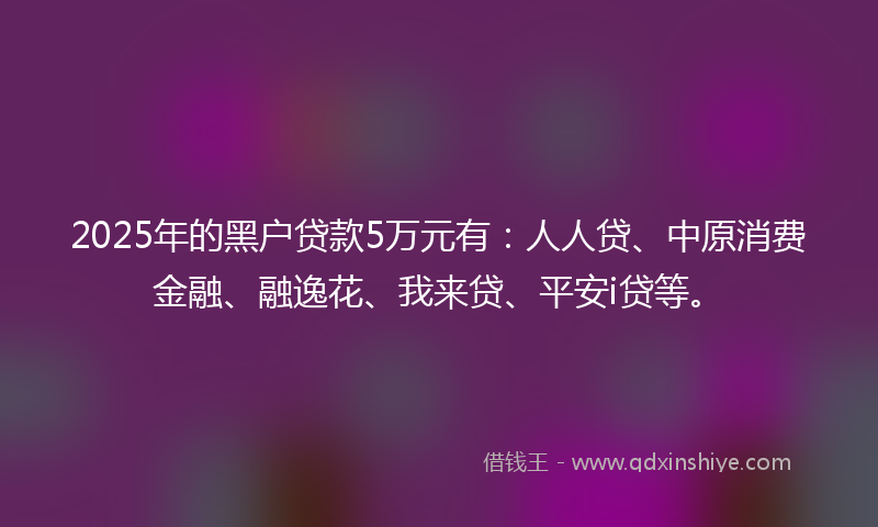 2025年的黑户贷款5万元有：人人贷、中原消费金融、融逸花、我来贷、平安i贷等。