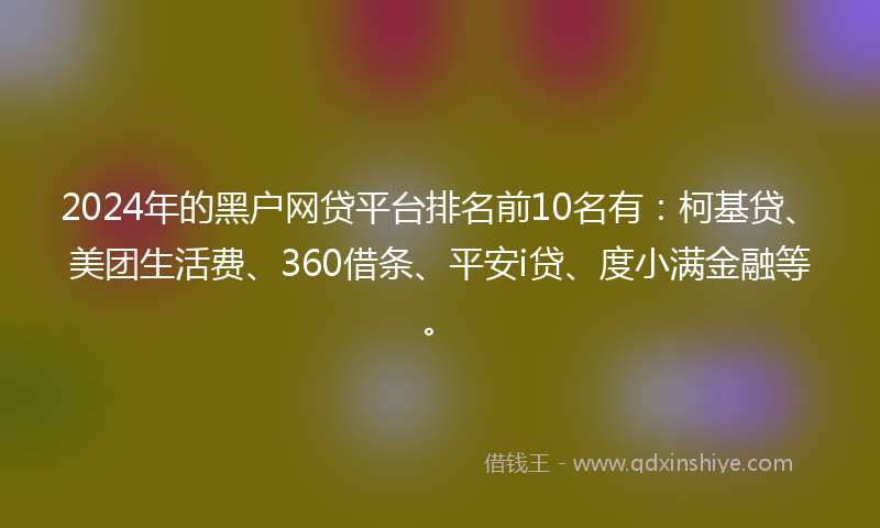 2024年的黑户网贷平台排名前10名有：柯基贷、美团生活费、360借条、平安i贷、度小满金融等。
