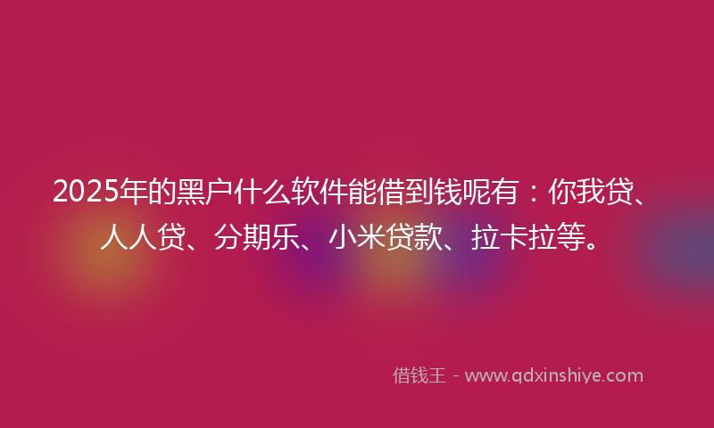 2025年的黑户什么软件能借到钱呢有：你我贷、人人贷、分期乐、小米贷款、拉卡拉等。