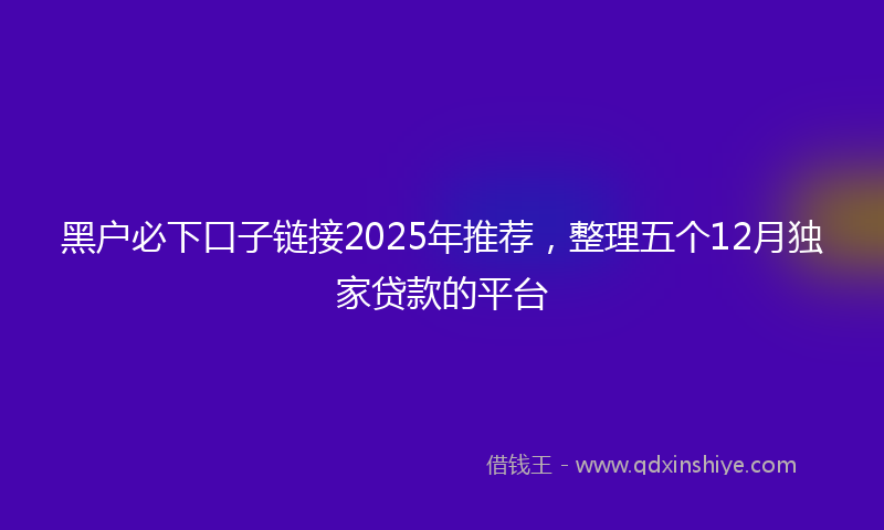 黑户必下口子链接2025年推荐，整理五个12月独家贷款的平台