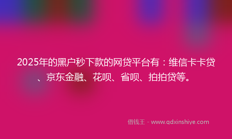 2025年的黑户秒下款的网贷平台有：维信卡卡贷、京东金融、花呗、省呗、拍拍贷等。