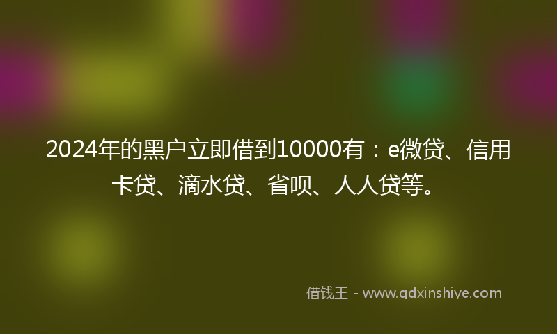 2024年的黑户立即借到10000有：e微贷、信用卡贷、滴水贷、省呗、人人贷等。
