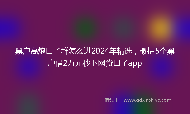 黑户高炮口子群怎么进2024年精选，概括5个黑户借2万元秒下网贷口子app