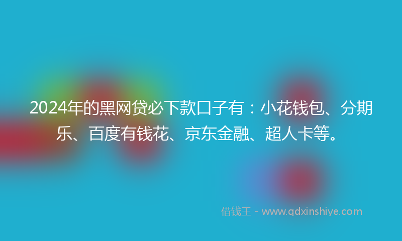 2024年的黑网贷必下款口子有：小花钱包、分期乐、百度有钱花、京东金融、超人卡等。