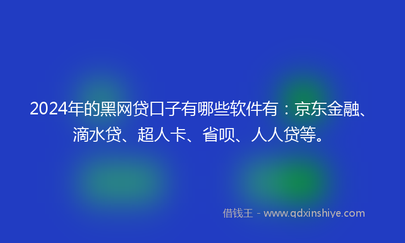 2024年的黑网贷口子有哪些软件有：京东金融、滴水贷、超人卡、省呗、人人贷等。