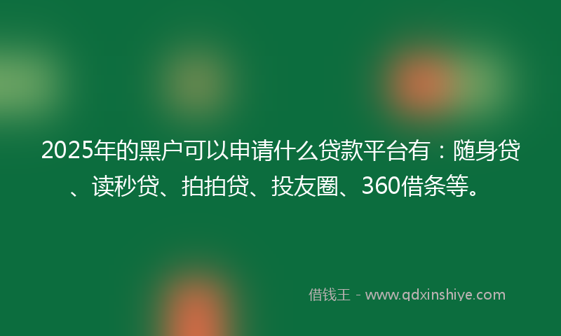2025年的黑户可以申请什么贷款平台有：随身贷、读秒贷、拍拍贷、投友圈、360借条等。
