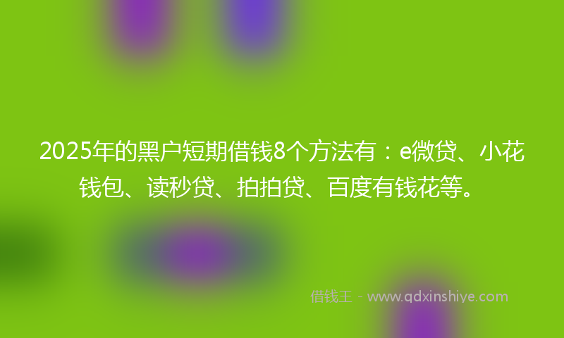 2025年的黑户短期借钱8个方法有：e微贷、小花钱包、读秒贷、拍拍贷、百度有钱花等。