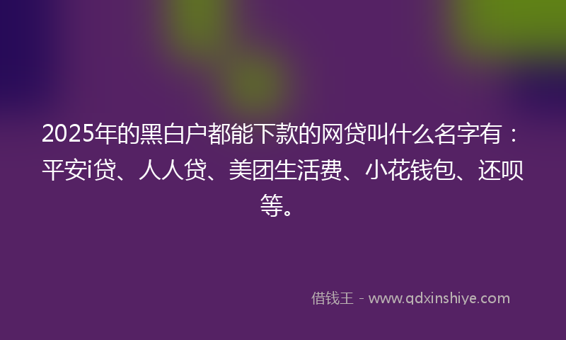 2025年的黑白户都能下款的网贷叫什么名字有：平安i贷、人人贷、美团生活费、小花钱包、还呗等。