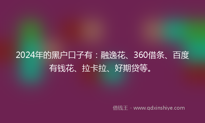 2024年的黑户口子有：融逸花、360借条、百度有钱花、拉卡拉、好期贷等。