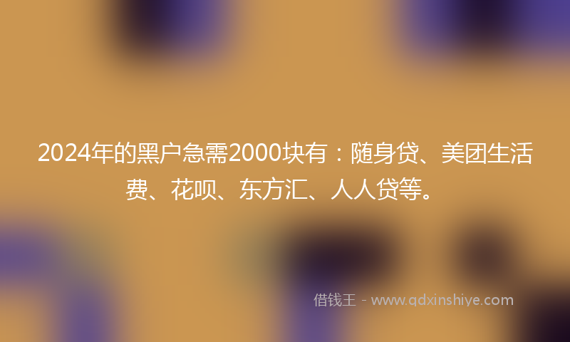 2024年的黑户急需2000块有：随身贷、美团生活费、花呗、东方汇、人人贷等。