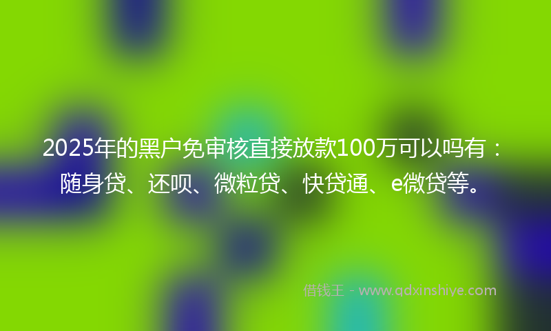 2025年的黑户免审核直接放款100万可以吗有：随身贷、还呗、微粒贷、快贷通、e微贷等。