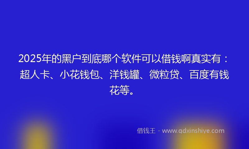 2025年的黑户到底哪个软件可以借钱啊真实有：超人卡、小花钱包、洋钱罐、微粒贷、百度有钱花等。