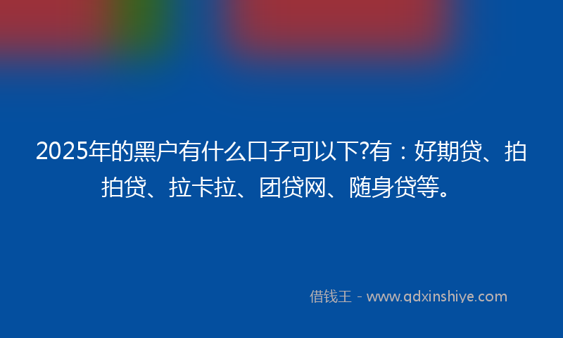 2025年的黑户有什么口子可以下?有：好期贷、拍拍贷、拉卡拉、团贷网、随身贷等。