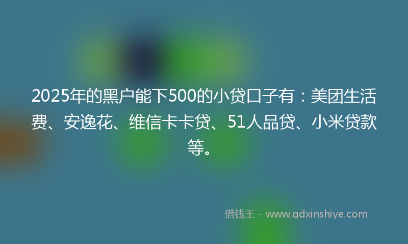 2025年的黑户能下500的小贷口子有：美团生活费、安逸花、维信卡卡贷、51人品贷、小米贷款等。