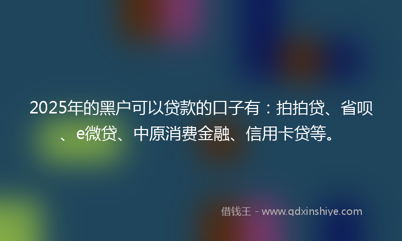 2025年的黑户可以贷款的口子有：拍拍贷、省呗、e微贷、中原消费金融、信用卡贷等。