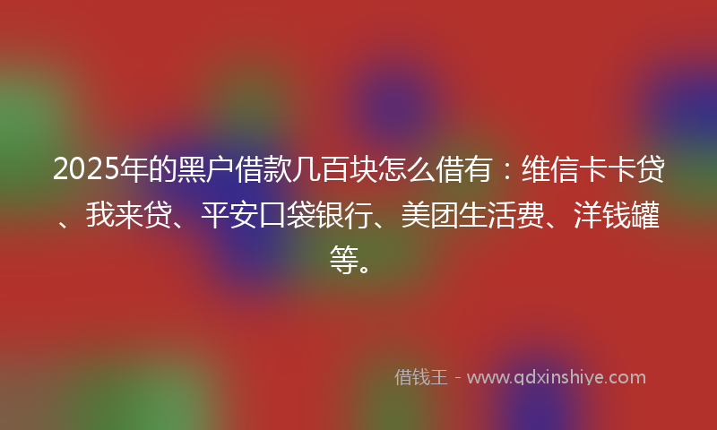 2025年的黑户借款几百块怎么借有：维信卡卡贷、我来贷、平安口袋银行、美团生活费、洋钱罐等。